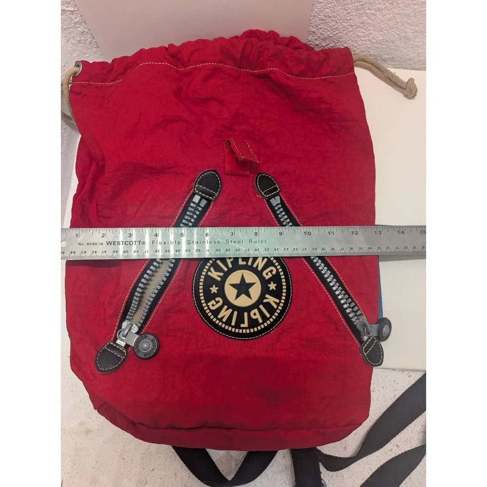 Kipling Red Nylon Drawstring Backpack Vintage Y2K Style Travel School Bag